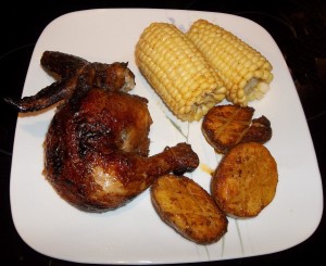 rosisserie chicken, fry bakers, corn